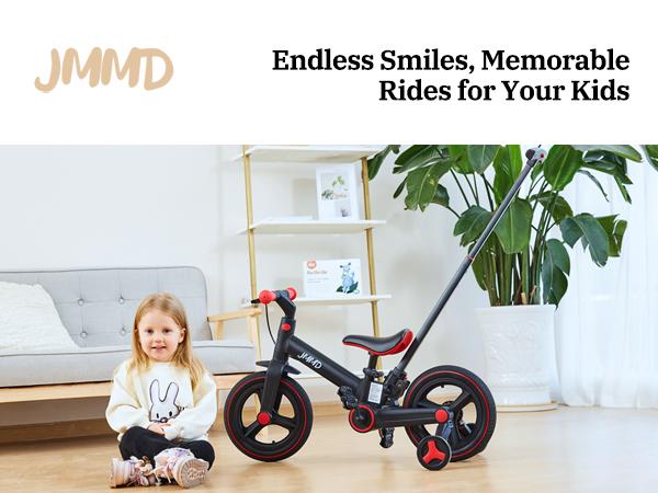 【ChristmasGifts】JMMD Multi-Functional 6-in-1 Toddler Bike for 18-60M Baby Balance Bike with Training Wheels, Pedals & Push Handle | Ride-On Toy with Brakes & Kickstand | First Birthday Gift for Baby Boys & Girls