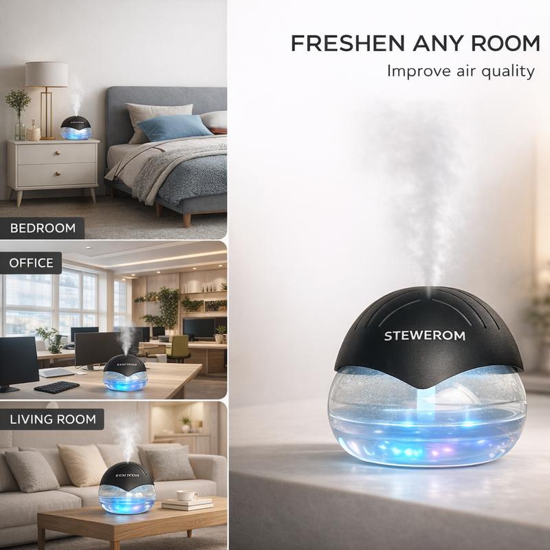 Stewerom Water-Based Air Purifier & Air Washer, Essential Oil-Free Air Freshener with 7-Color LED Mood Light for Home, Office & Room, Air Revitalizer Diffuser