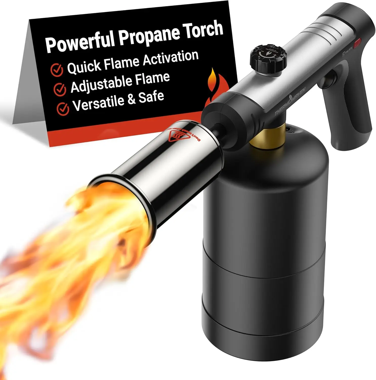 【One-Touch Max Fire】Culinary Propane Cooking Blow Torch Gun with Safety Lock, Powerful Flame for BBQ Grill, Outdoor Camping & World Cup Party Cooking, Sous Vide & Kitchen Use, Charcoal Lighter (Tank Not Included), Summer BBQ Sale