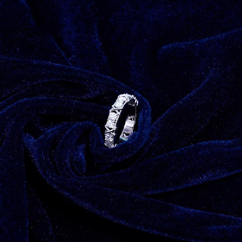 Delazzad 14K Gold-Plated Cross Eternity Ring VVS Synthetic Moissanite Ring Band S925 Christmas Gift For Wedding Anniversary