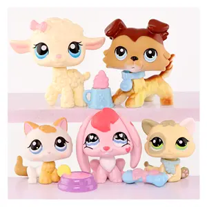 5 pcs Fixed Mini Toy Shop Pet Sets Collie #58  Lamb #186 Bunny #557 Kitten #1074 #134 with Cute Accessories