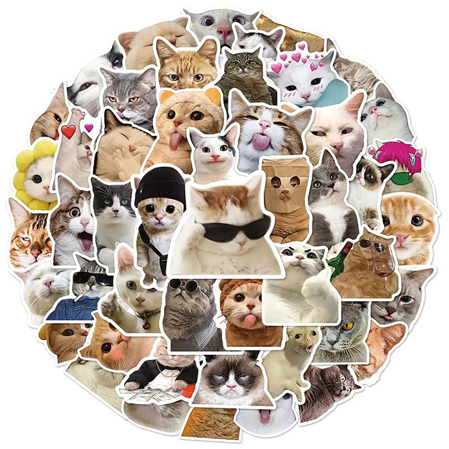 100-Pack Funny Cat Sticker Set, Home Decor Stickers for Decorating Notebooks, Personalizing Water Bottles, Suitcases