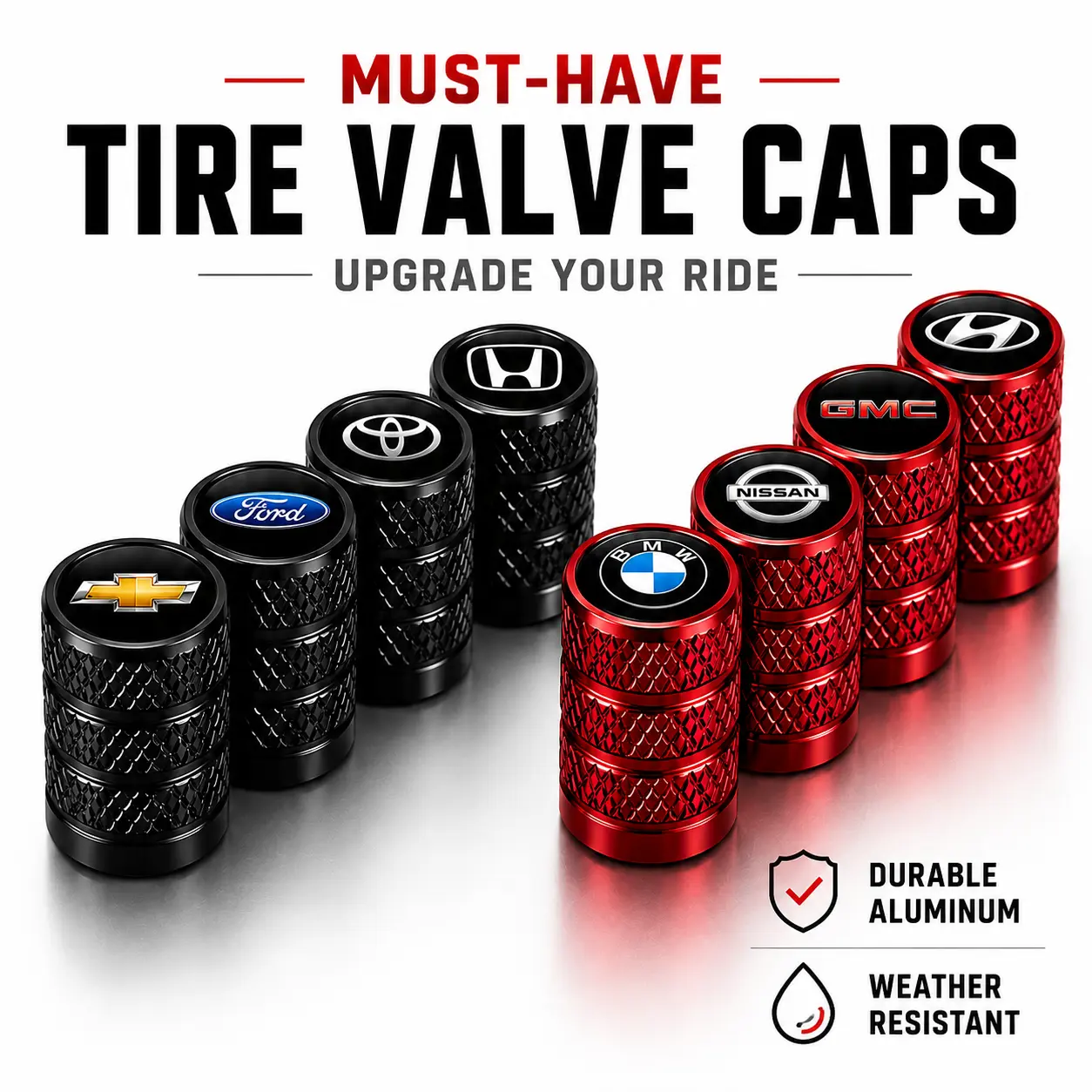 US Flag Knurled Aluminum Tire Valve Caps, Anti-Rust Dustproof Leakproof Corrosion-Resistant Alloy Vehicle Accessories for Cars, Heavy-Duty Auto Mod Wheel Parts