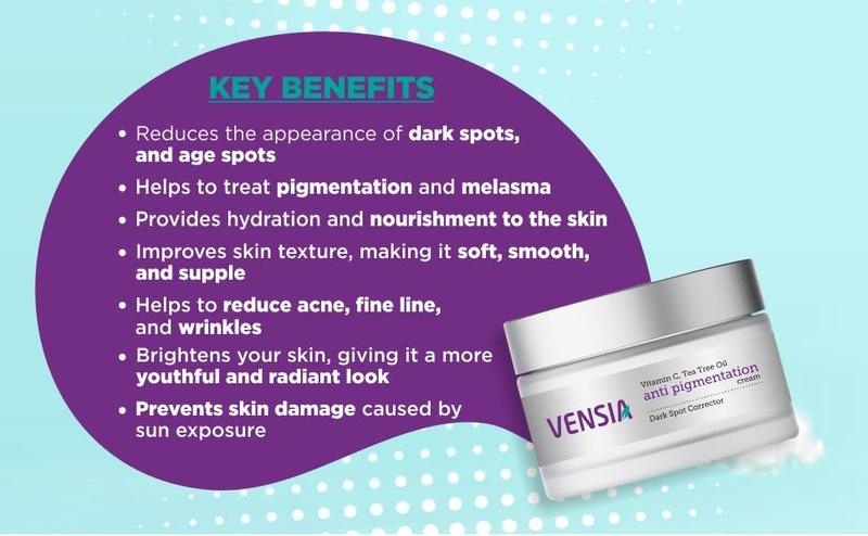 VENSIA Pigmentation Cream for Dark Circles Acne Wrinkles Puffiness Dark Spots 30ml with Tea Tree Oil & Vitamin C for Hydration Skin Repair VENSIA Pigmentation Cream for Dark Circles Acne Wrinkles Puffiness Dark Spots 30ml with Tea Tree Oil & Vitamin C for Hydration Skin Repair