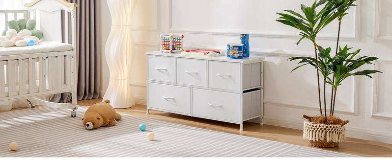 【Super Sale】Cupboards Cabinets Dresser - Fabric Storage Tower with 5 Drawers, Bedroom Organizer, Chest of Drawers with Fabric Bins, for Bedroom