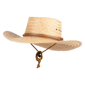 UPF 50+ Palm Leaf Chin Tie Gambler Straw Hat