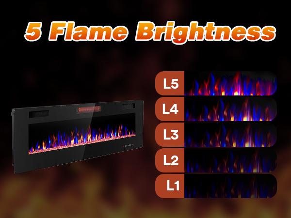R.W.FLAME Electric Fireplace Inserts, in-Wall Recessed & Wall Mounted 750/1500W Heater, Touch Screen, Remote Control with Timer, Adjustable Flame Color and Speed, 30"~68", Black