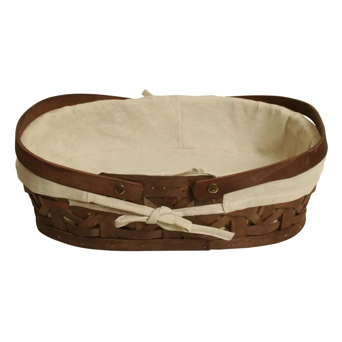 Wald Imports 6501-SM 12 in. Stained Wooden Woodchip Basket with Cloth Liner, Home Organizer Storage Solution