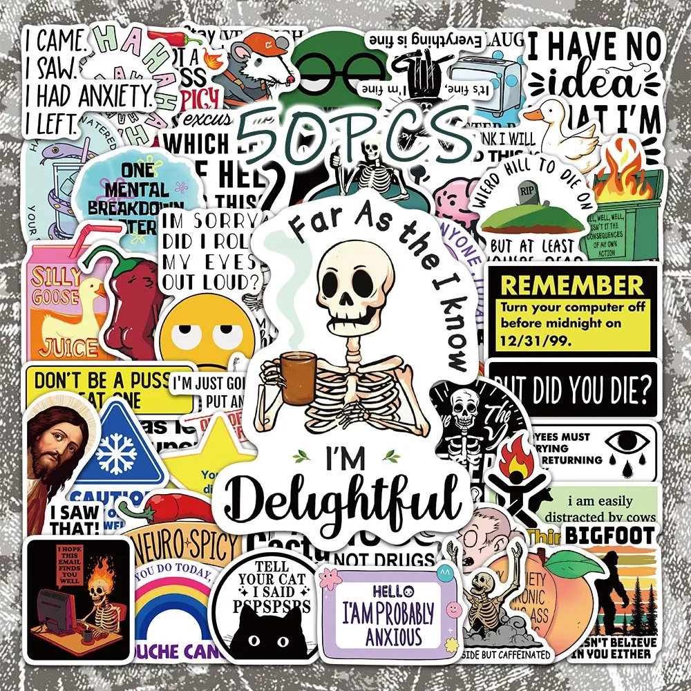 50pcs Snarky Meme Aesthetic Vinyl Sticker Pack, Funny Sarcastic Quote Stickers for Water Bottle, Smartphone Case, Journal and Scrapbook DIY Decoration, Decorative Stickers