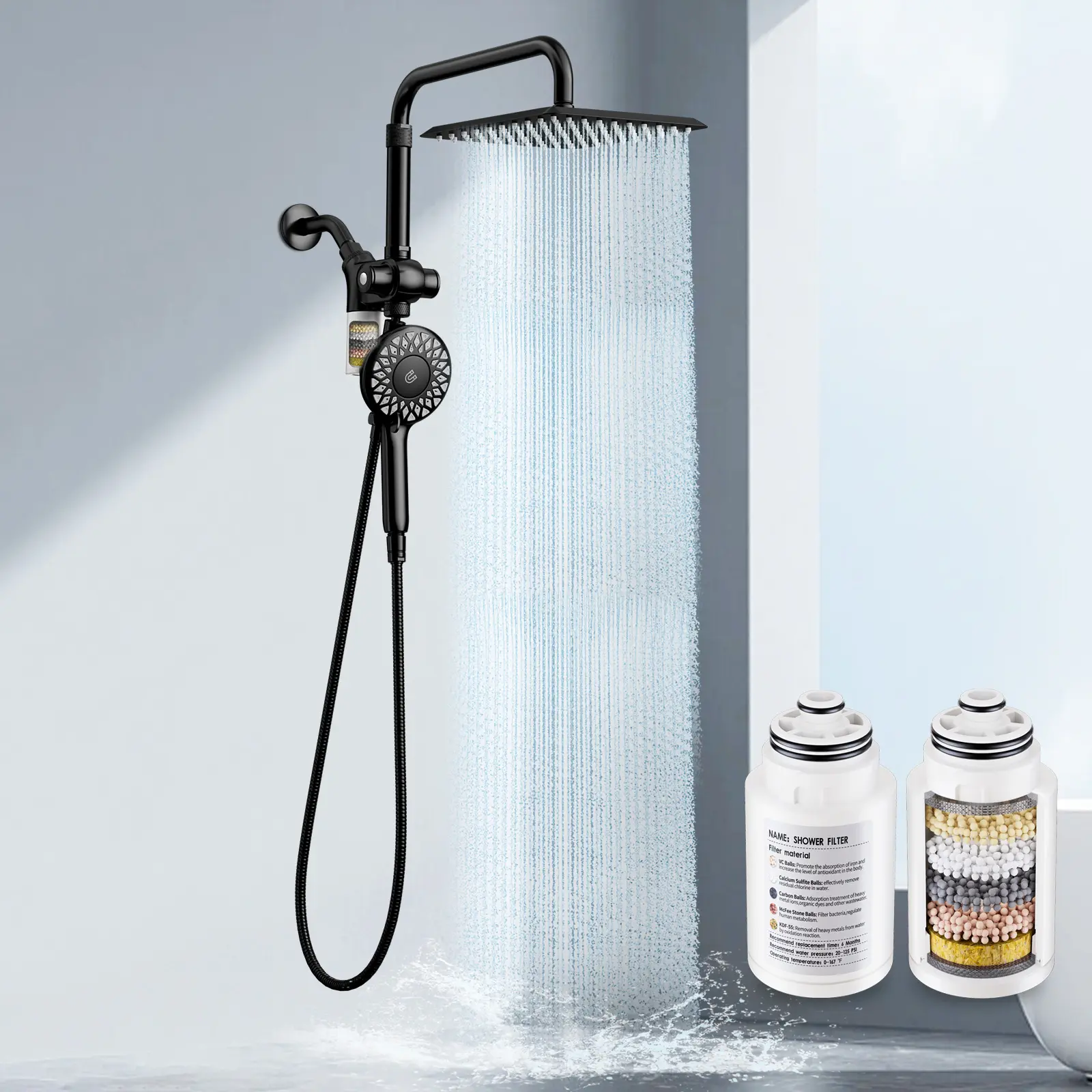 KAIYING Dual Shower Heads Kit - Magnetic Wall-Mount Rainfall Waterfall Showerhead, Handheld Spray with Magnetic Balls, High-Pressure Filtered Hard Water Solution, 79" Hose Bathroom Fixture,home essentials