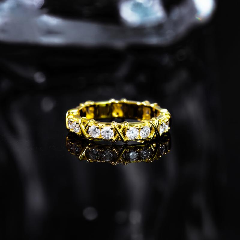 Delazzad 14K Gold-Plated Cross Eternity Ring VVS Synthetic Moissanite Ring Band S925 Christmas Gift For Wedding Anniversary