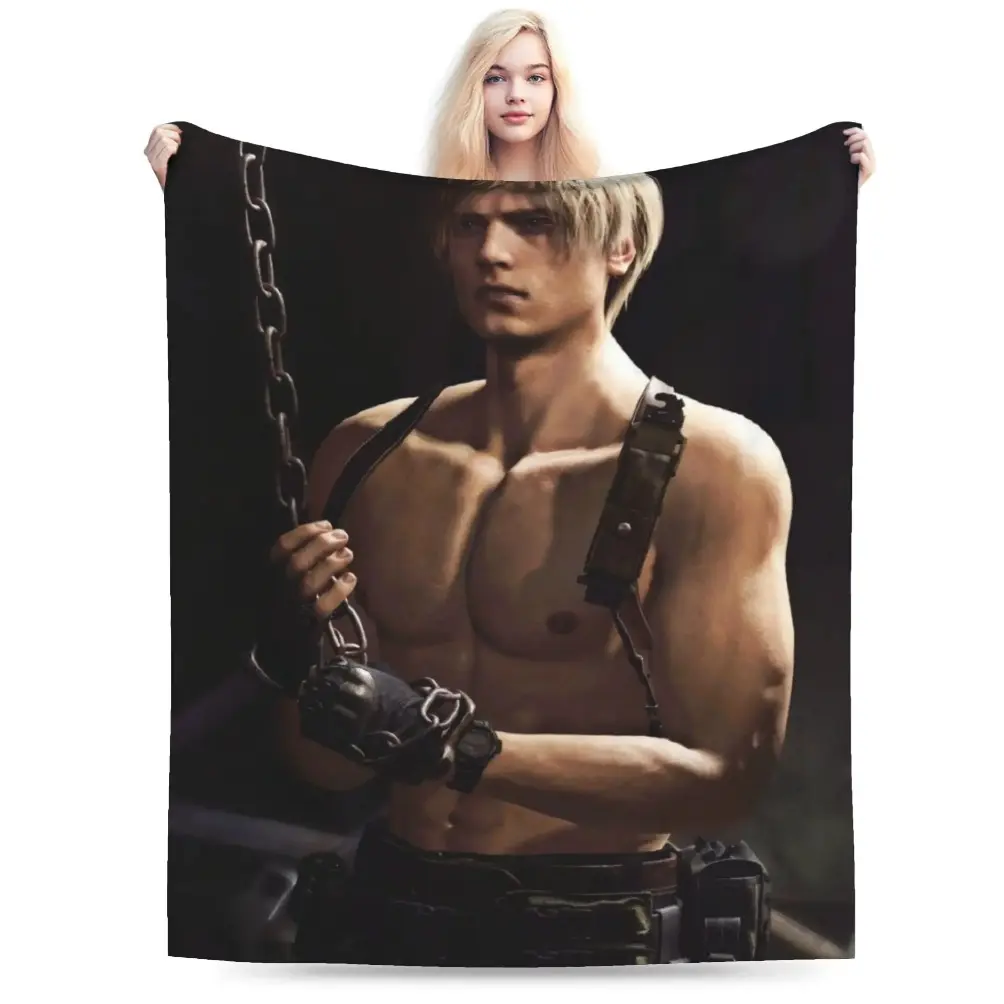 Leon Kennedy Resident Evil Soft Flannel Throw Blanket, Zombie Survival Character Art for Gaming Rooms and Horror Lounges, Cozy Sofa Accent for Movie Nights & Birthday Halloween Gift for Resident Evil Fans and Collectors