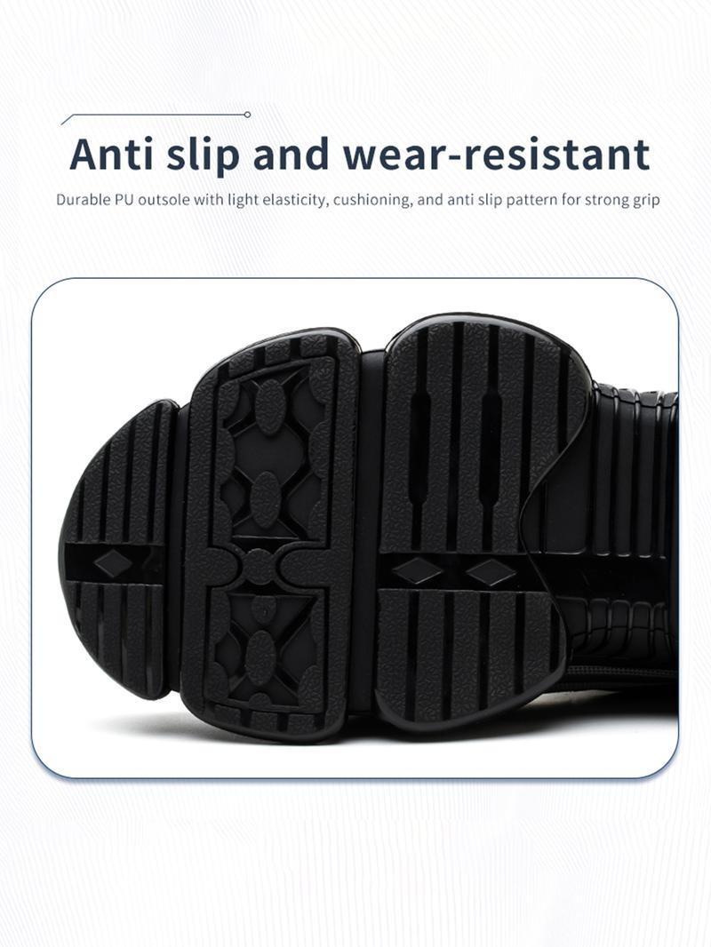 Men's Grey Steel Toe Safety Shoes Puncture Proof Smash Proof Magnetic Closure Breathable Mesh Anti-Slip Sole Striped Pattern Outdoor Work Footwear