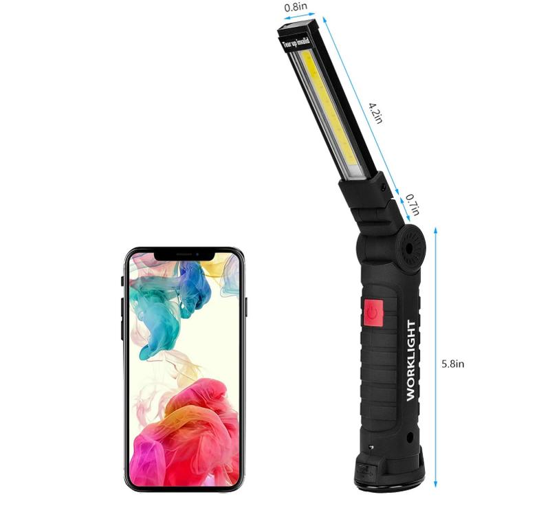 BougeRV  LED Work Light Rechargeable, Portable Work Lights with Magnetic Base, 5 Modes, Hanging Hook and Water-Resistant Magnetic LED Light for Car Repair, Emergency Use (1pcs)