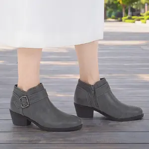 Women's Chunky Low Heel Ankle Boots Classic Pointed Toe Side Zipper Booties