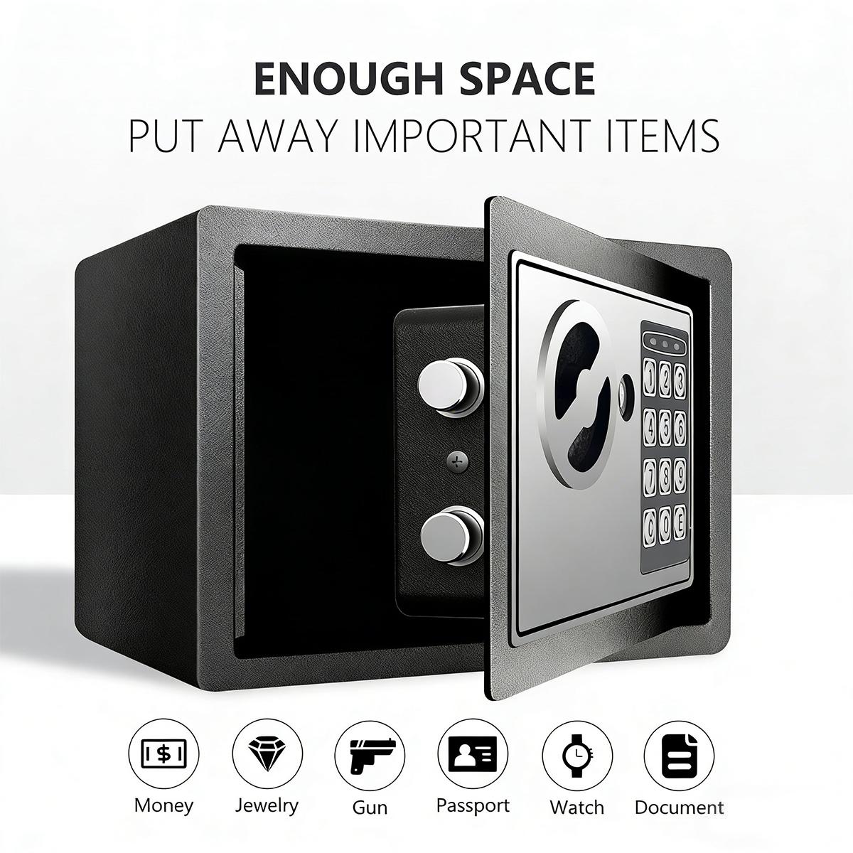 Small Electronic Safe Box with Digital Keypad – Mini Security Safe for Cash, Jewelry, Passport | Password & Key Lock