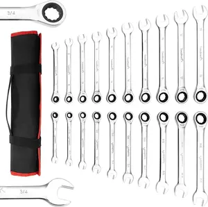[FLASH SALE] Garvee 20-Piece Ratcheting Combination Wrench Set, Fixed Head &72 Teeth, SAE 1/4-3/4"& Metric 6-19mm, Chrome Vanadium Steel with Storage Bag - 20-Piece Fixed Head SAE/Metric