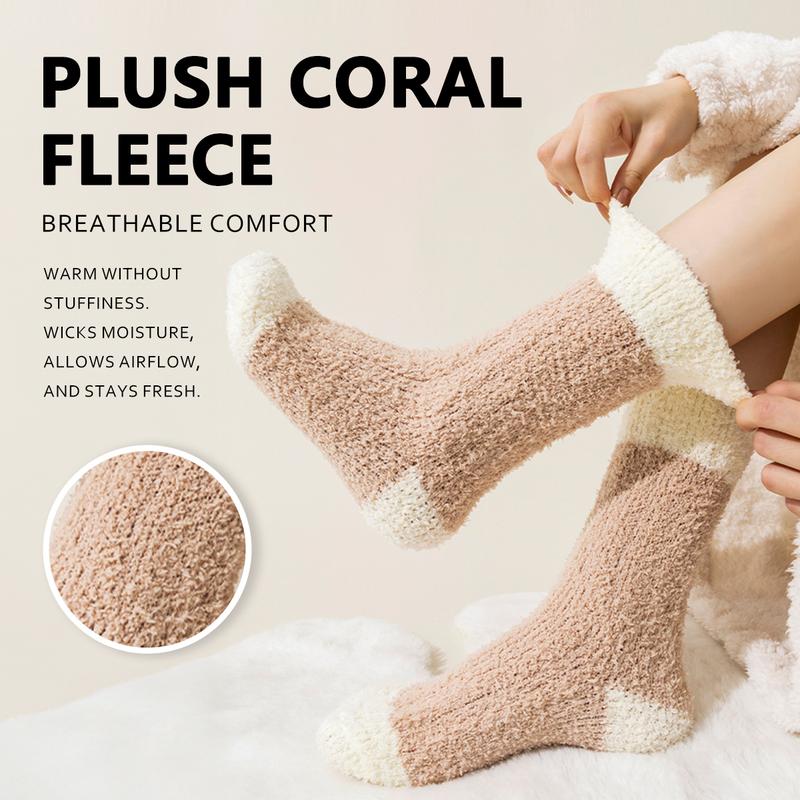 KatchMe Women's Minimalist Color-Matching Smooth Fluffy Coral Fleece Mid-Calf Socks, Cozy Thick Fuzzy Socks for Winter, Versatile Stretch Hosiery