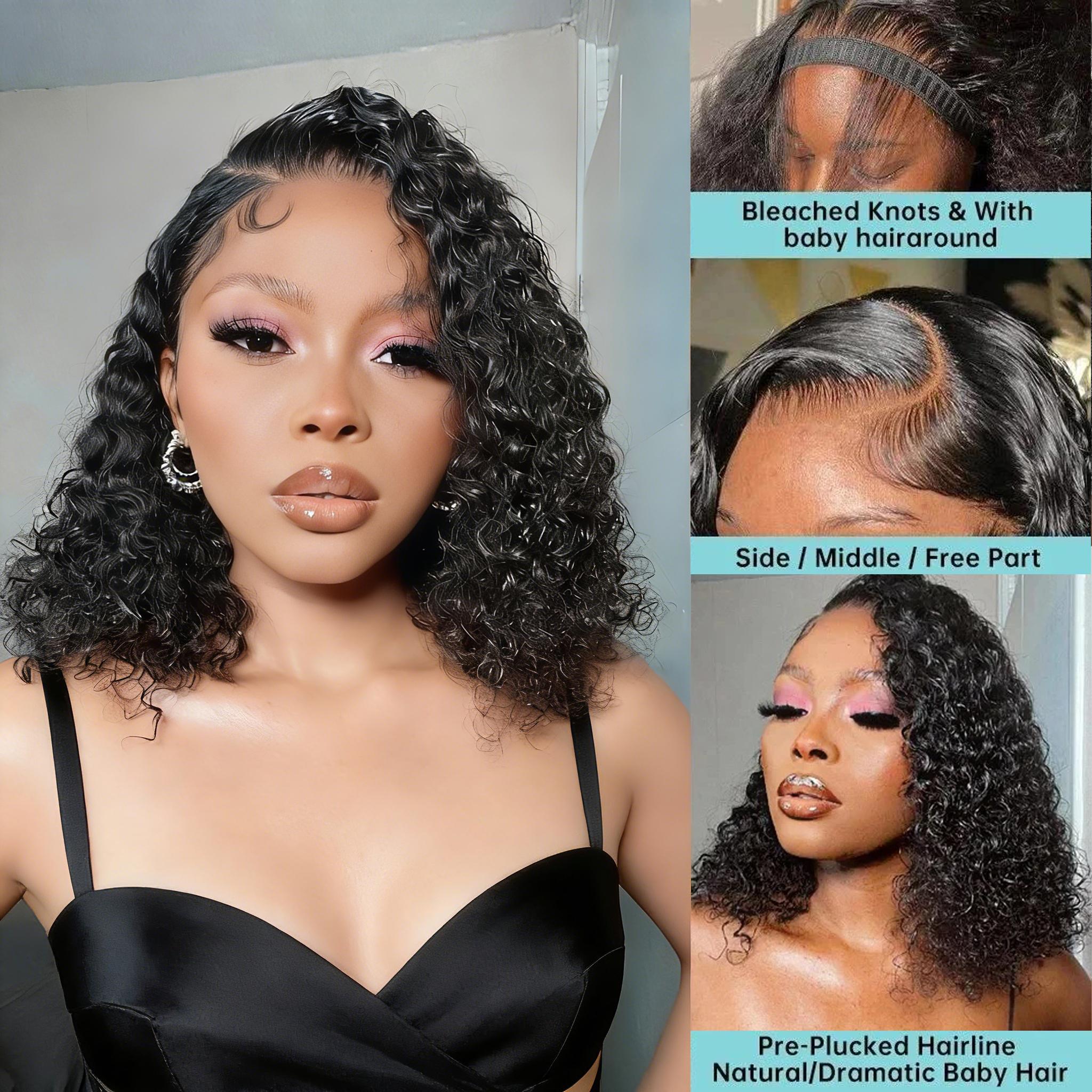 [NEW IN] 16 Inch Short Bob Human Hair 180 Density 13X4 Lace Front Wigs Hair Kinky Curly  Lace Frontal Wigs Deep Curly Wig Women Zigzag Headband Handmade Headband