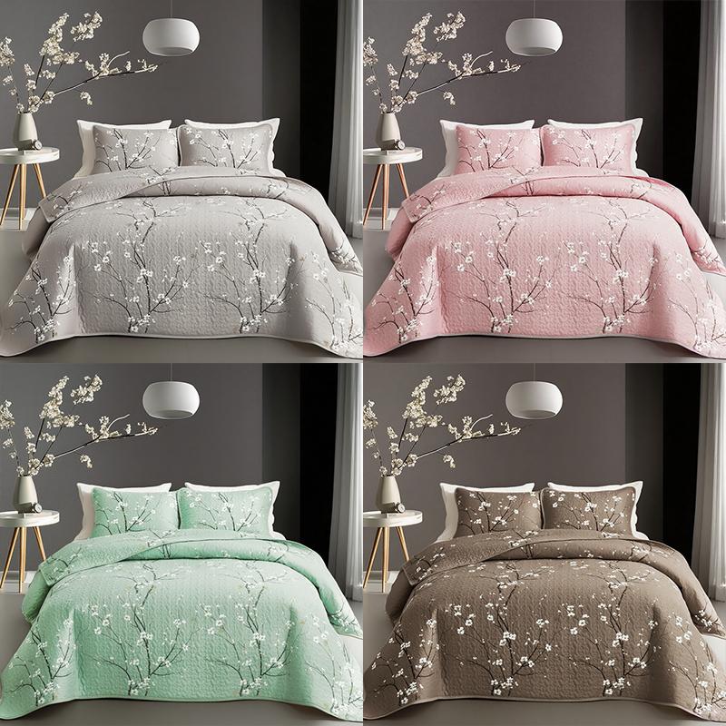 3 Spring and summer flower quilt sets (1 quilt +2 pillowcases, Without Pillow Core), light beige soft, breathable and warm bedding, suitable for all seasons, bedroom bedding, air-conditioned cotton quilt, lightweight and comfortable, home decoration gift