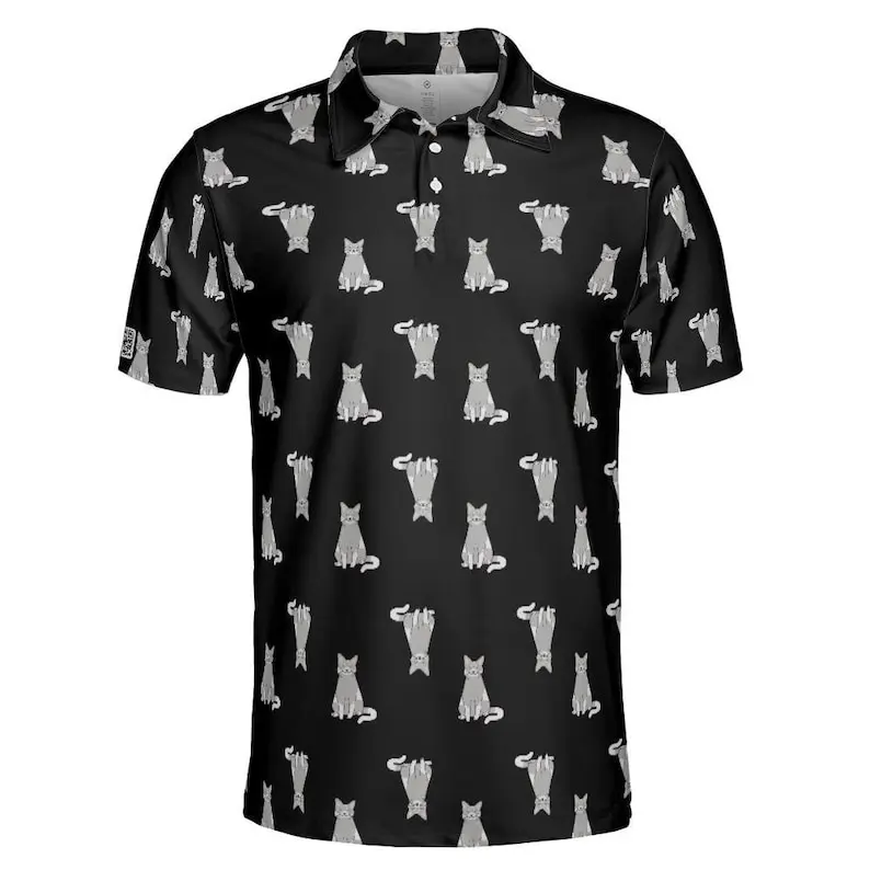 Black cat golf polo shirt unisex