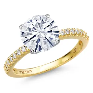 Gem Stone King 14K Two Tone Gold White Moissanite and Lab Grown Diamond Engagement Ring For Women | 4.16 Cttw | Round 10MM | Wedding Engagement Anniversary Promise Ring For Women
