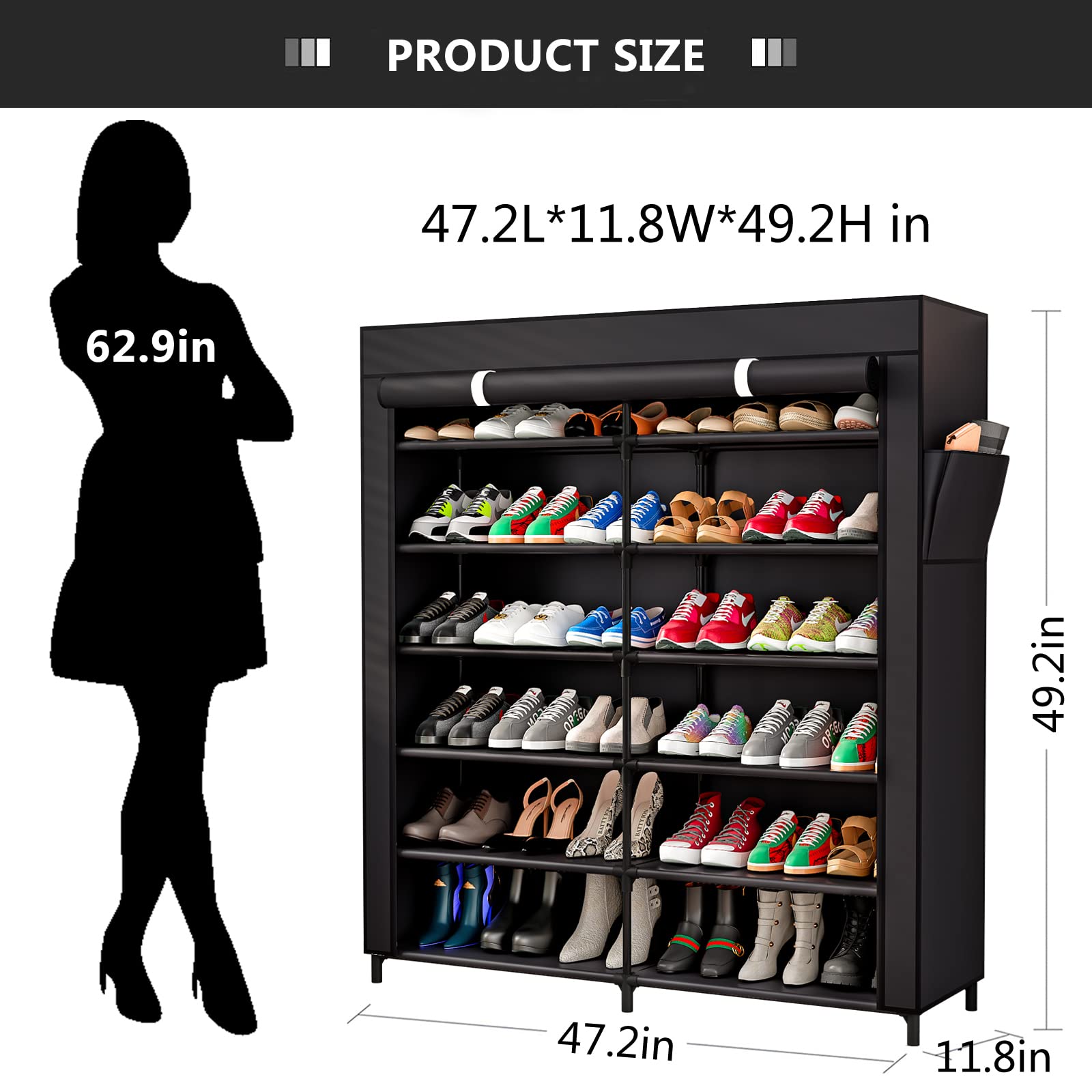 7 Tier Double Row Portable 42 Pair Shoe Rack Organizer Shelf Storage with Nonwoven Fabric Cover Shoe Cabinet for Closet Deals For You Days Water Proof