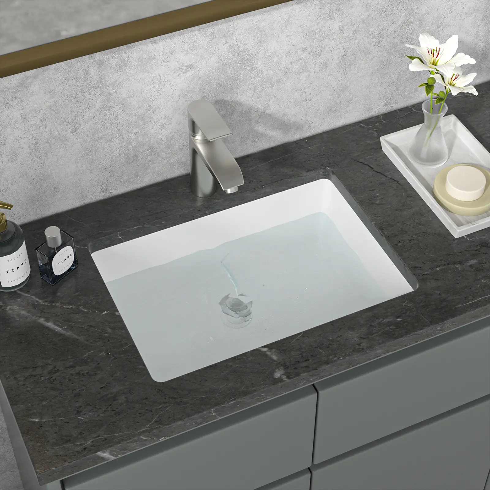 Sarlai Modern Durable Undermount Ceramic Bathroom Sink - 19.5x14in Rectangle Vanity Sink, White Ceramic Basin with Overflow Hole, Heat-Resistant, Excellent Drainage, Fully Assembled