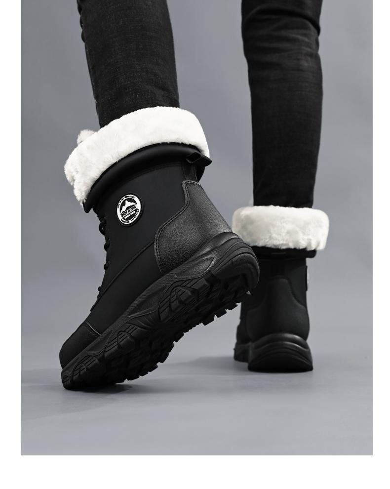 Men's Winter Internal Fleece Lined Snow Boots Casual Warm Thick Sole Suitable for Outdoor Activities Versatile Round Toe Shoes Daily Wear White Lace-Up Design