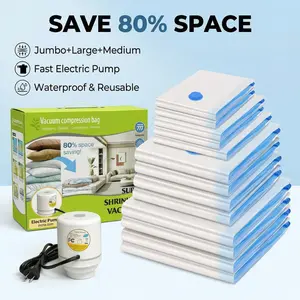 Tesco Easytraveler 9-Piece Vacuum Storage Bag Set Waterproof Reusable 3 Sizes Jumbo Large Medium for Clothing Travel Organization