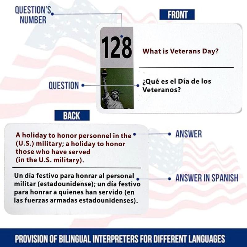US Citizenship Flash Cards 2026 with Bilingual Booklet -128 Questions & Answers for Naturalization Study GuideWhite 128 Cards