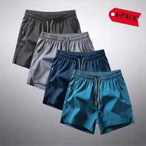 4 packs Men's Plain Solid Color Drawstring Pocket Shorts, Mens Clothing, Athleisure Casual Elastic Waist Pockets Shorts for Summer Breathable Men's Athletic Bottoms for Daily Wear,Summer Shorts SpringStatements,summervibes