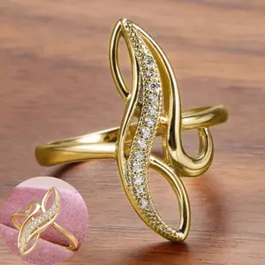 An elegant 14k gold-plated ring with Cubic Zirconia stones for women, suitable as a gift for weddings, engagements, parties, or everyday wear