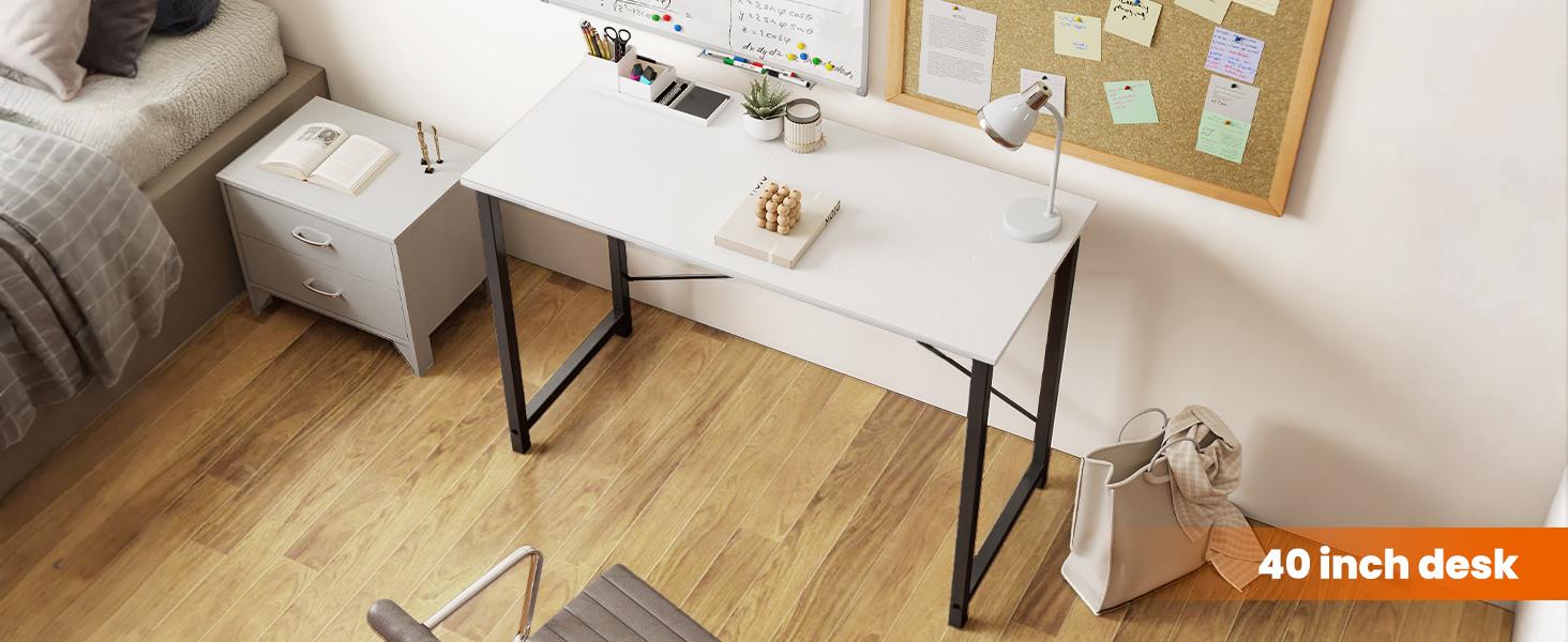 【Deal】SweetFurniture Small Computer Desk Home Office Desks Small Space Desk Study Table Modern Simple Style Table with Storage Bag and Iron Hook Bedroom