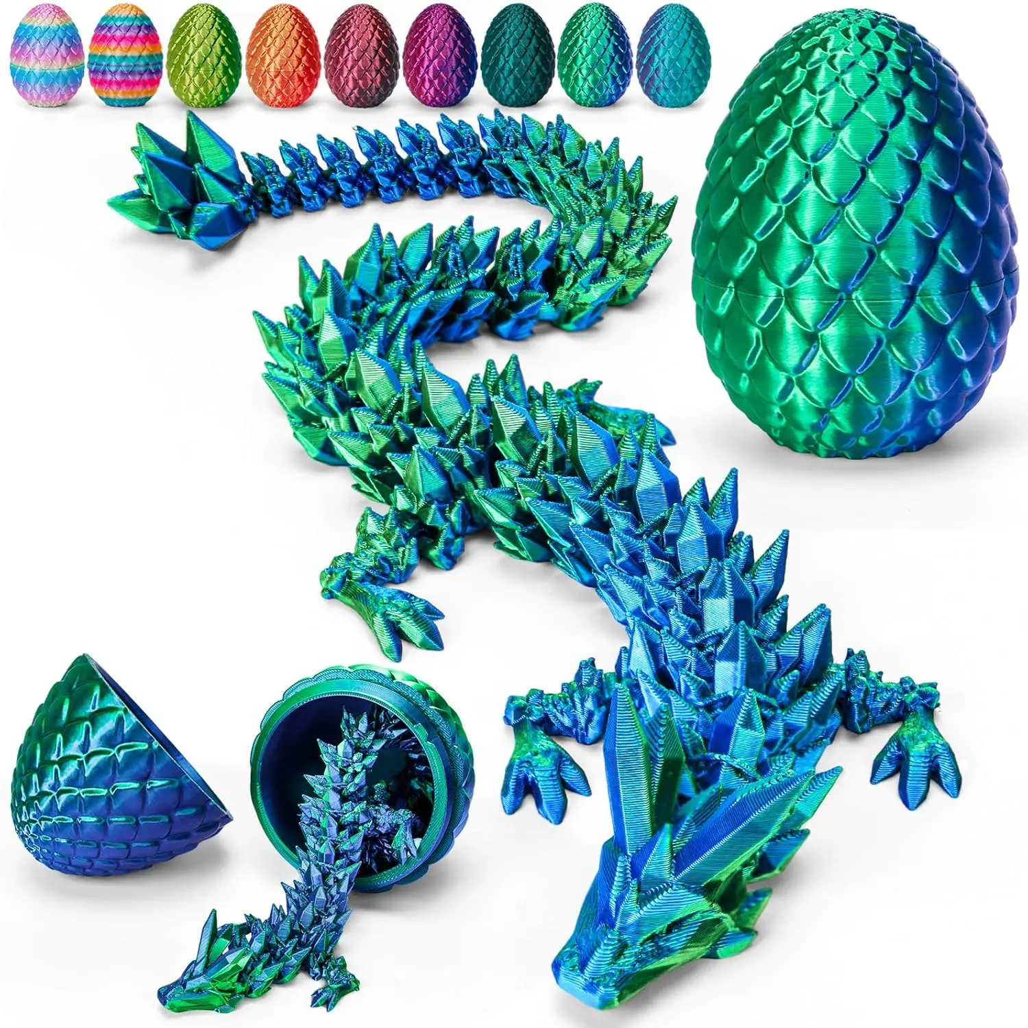 11.8" 3D Printed Dragon Egg, Cool 3D Printer Articulated Crystal Dragon Toys for Kids, Surprise Animals Figurines Fidget Dinosaur Eggs Toys for Boys Kids Teen 5-7 4-6 8-12 sohochic