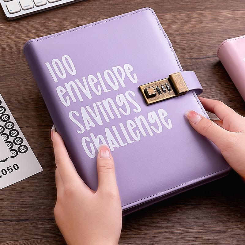 Combination Code Lock 100 Envelopes Money Saving Challenge Binder - Easy Way to Save $5,050, Various Envelopes for Cash Tracking, Modern Style Design