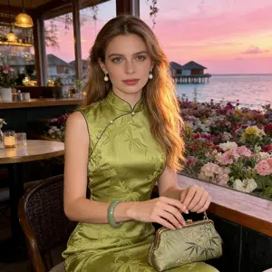 Green Bamboo & Plum | Neo-Chinese Jacquard Sleeveless Long Qipao