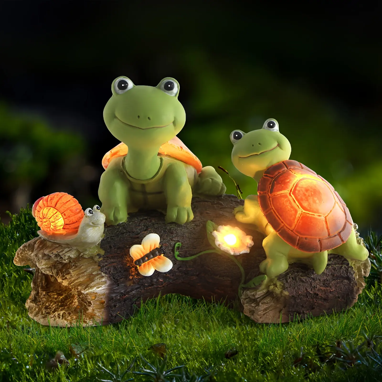 Solar-Powered Cute Frog-Faced Turtle Statue with Solar LED, Outdoor Decking & Patio Lighting, Garden Decorative Light, Lawn Ornament, Home Decor Gardening Gift, Turtle Shapes sohochic