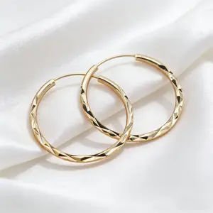 Hoops & Loops  Diamond-Cut Round Hoop Earrings for Women, Sizes 40mm, Golden Posts Thick Twist Hypoallergenic Chunky Large Earrings Valentine’s gift