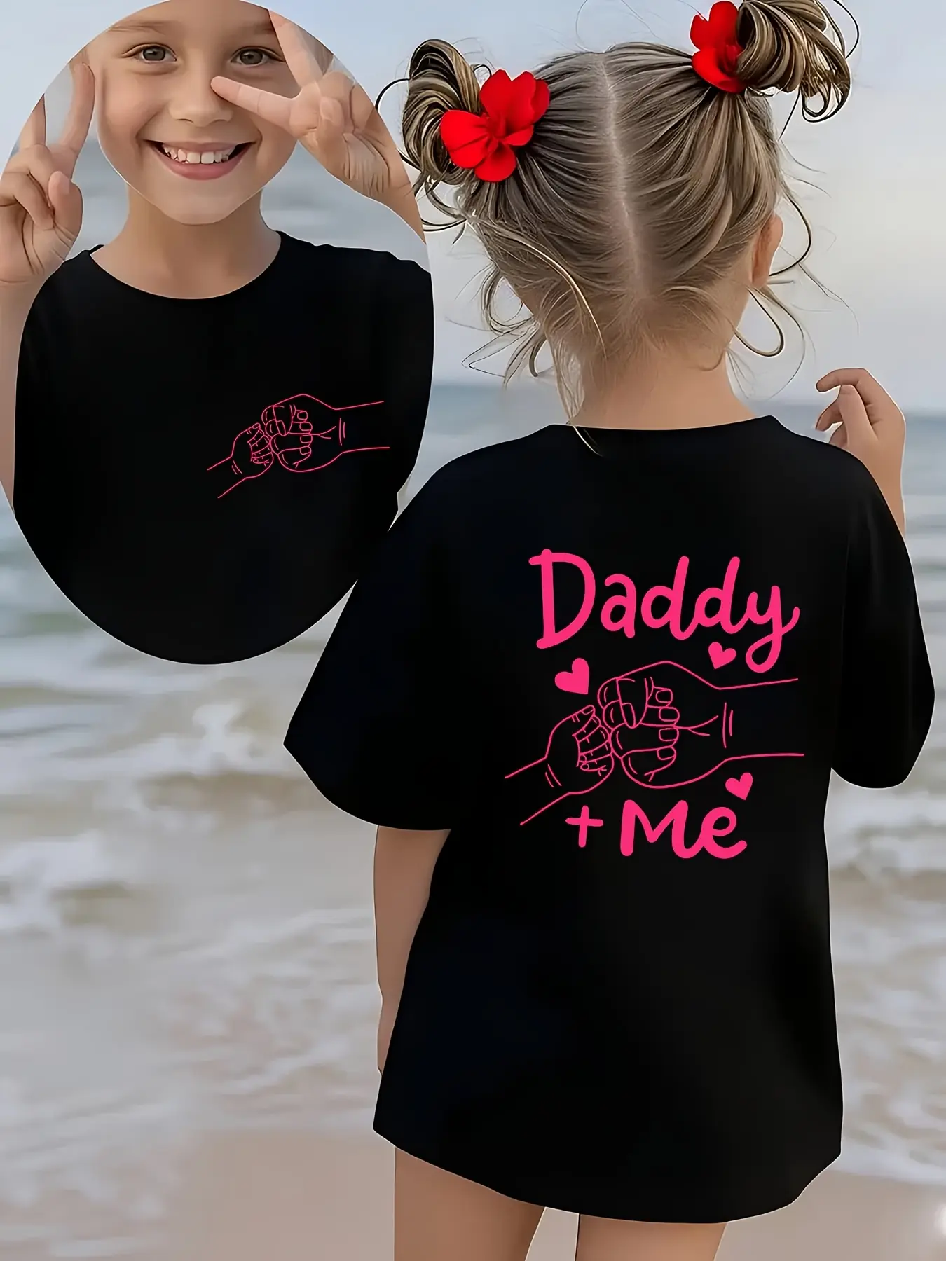 + Me Double Sided Kids T-Shirt Pink Cursive Fist Bump Heart Cotton ...