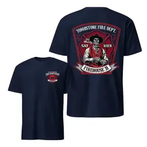 Tombstone Fire Dept T-Shirt, Vintage Firefighter Graphic Tee, Soft Cotton Blend Shirt, Gift for Firefighters, Firehouse Crews, First Responder Support