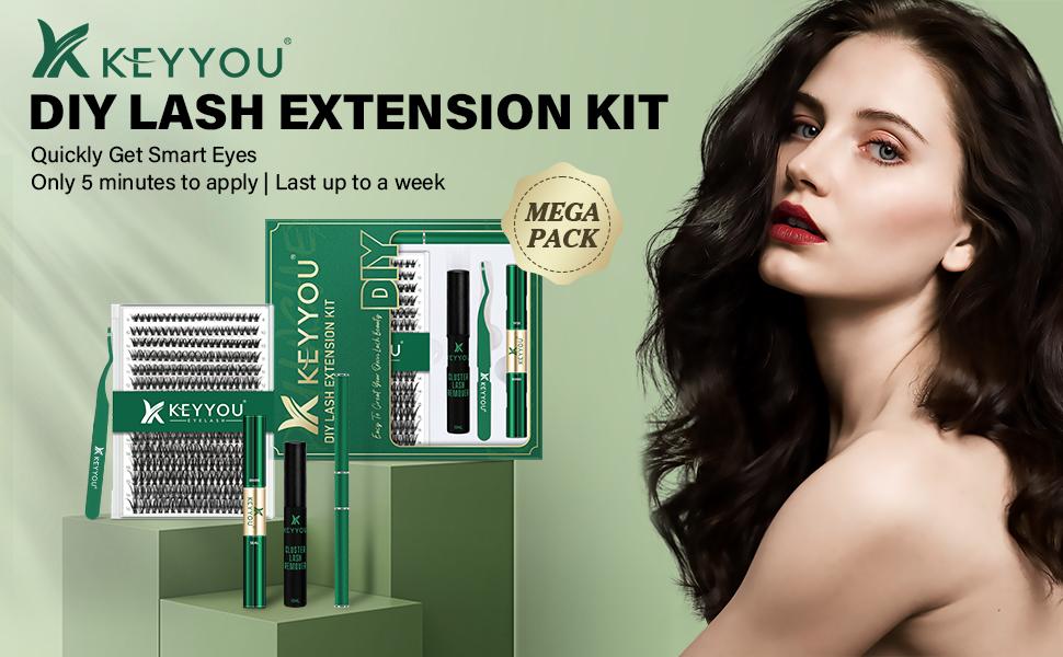 KEYYOU DIY Lash Extensions Kit Individual Lash Clusters Kit Volume Waterproof Long-Lasting Soft 300Pcs D Curl Easy to Use for Beginner TikTok Shop FebruaryFaves