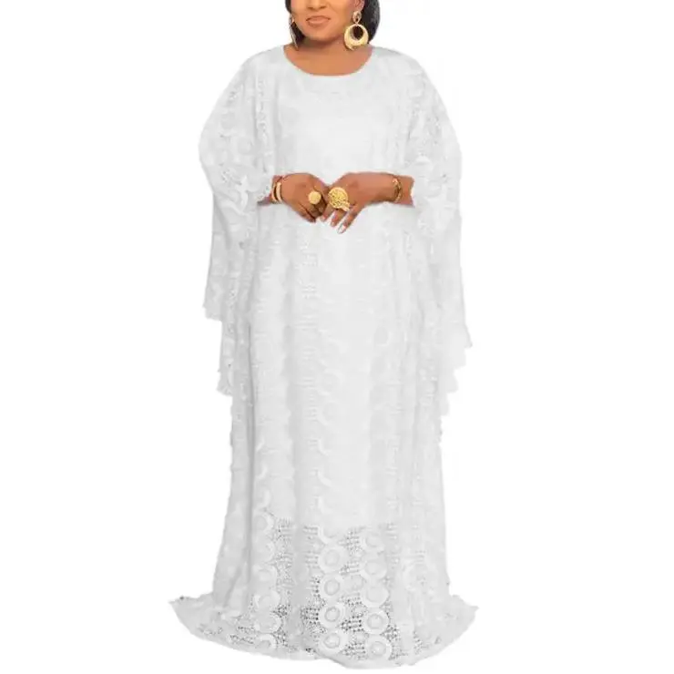 Women's African Modest Long-Sleeve Solid Color Floral Lace Kaftan Dress - 2026 Embroidered Rhinestone Maxi Gown, Plus Size Formal Wear for Party, All-Season Womenswear