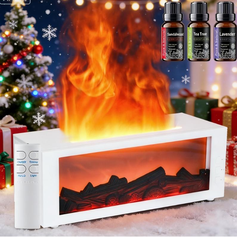 300ml Fireplace Flame Diffuser - Remote Control & Timer Auto-Off, 7 Soothing Colors Aromatherapy Diffuser for Home, Perfect Christmas Housewarming Gift Colorful LED Fragrance 2-in-1 Air Humidifier aroma Ultrasonic Set