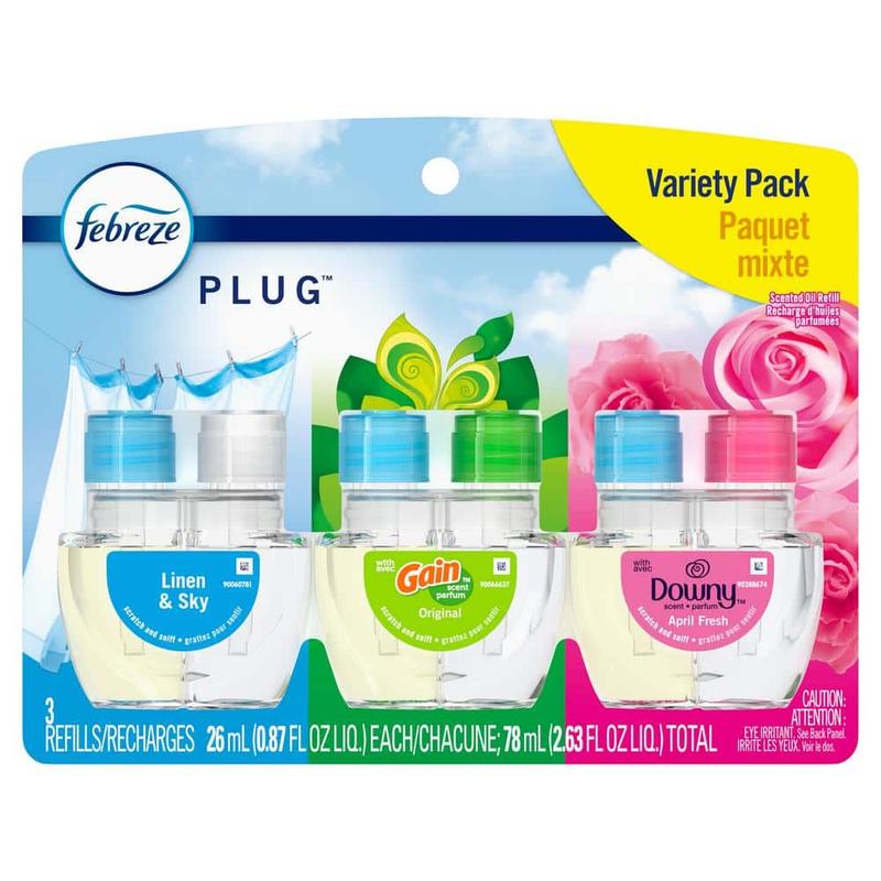 2.63 oz Variety Pack Plug Linen & Sky Gain Original, & Downy April Fresh Scent Automatic Air Freshener (3 Refills)