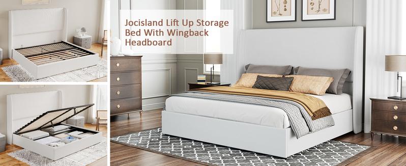 AMERLIFE Lift Up Storage Bed Frame Linen Upholstered Platform Bed/Hydraulic Storage/Modern Wingback Headboard/No Box Spring Needed,Best Gift Ideas/Christmas Gifts