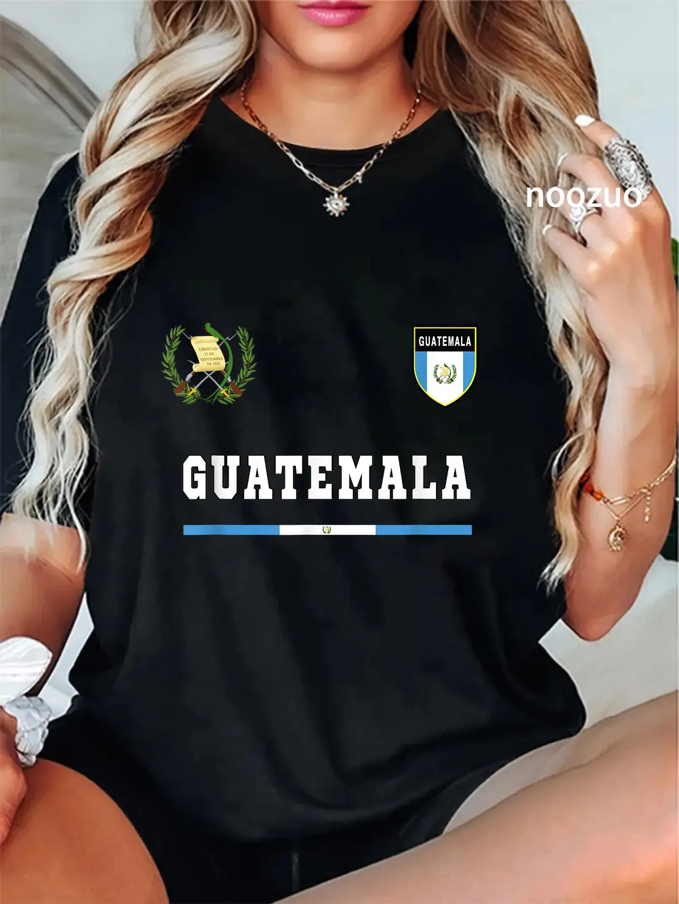 Women's Vintage Guatemala Flag Graphic T-Shirt - 100% Cotton Casual Short Sleeve Round Neck Top with Distressed Edge, Playful Look for Everyday Wear, Quirky Humor Tee