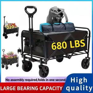 Heavy Duty Folding Wagon Cart (220/450/680LBS) - All Terrain Utility Cart for Camping, Garden, Sports & Shopping