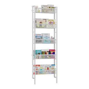 Wall Mounted 5-Tier Bookshelf, Metal Book Rack Organizer for Books, Magazines & Decor, Space-Saving Wall Bookcase for Living Room, Bedroom, Office, White