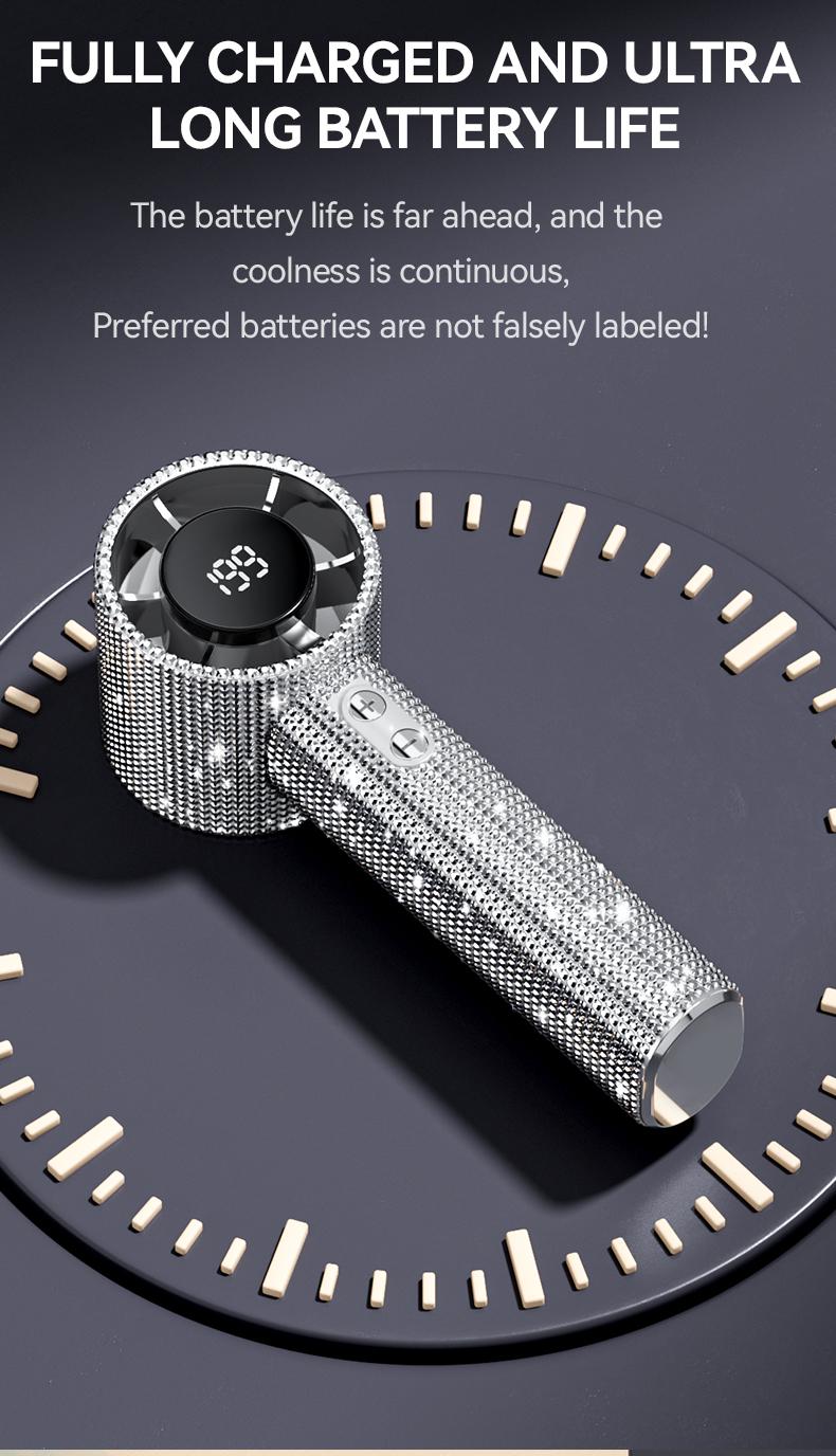 Portable Handheld Turbo Fan - Fashion Full Diamond Rechargeable Personal Battery Operated Mini Small Pocket Mini Fan for Travel/Outdoor/Vacation/Beach/Outdoor Activities